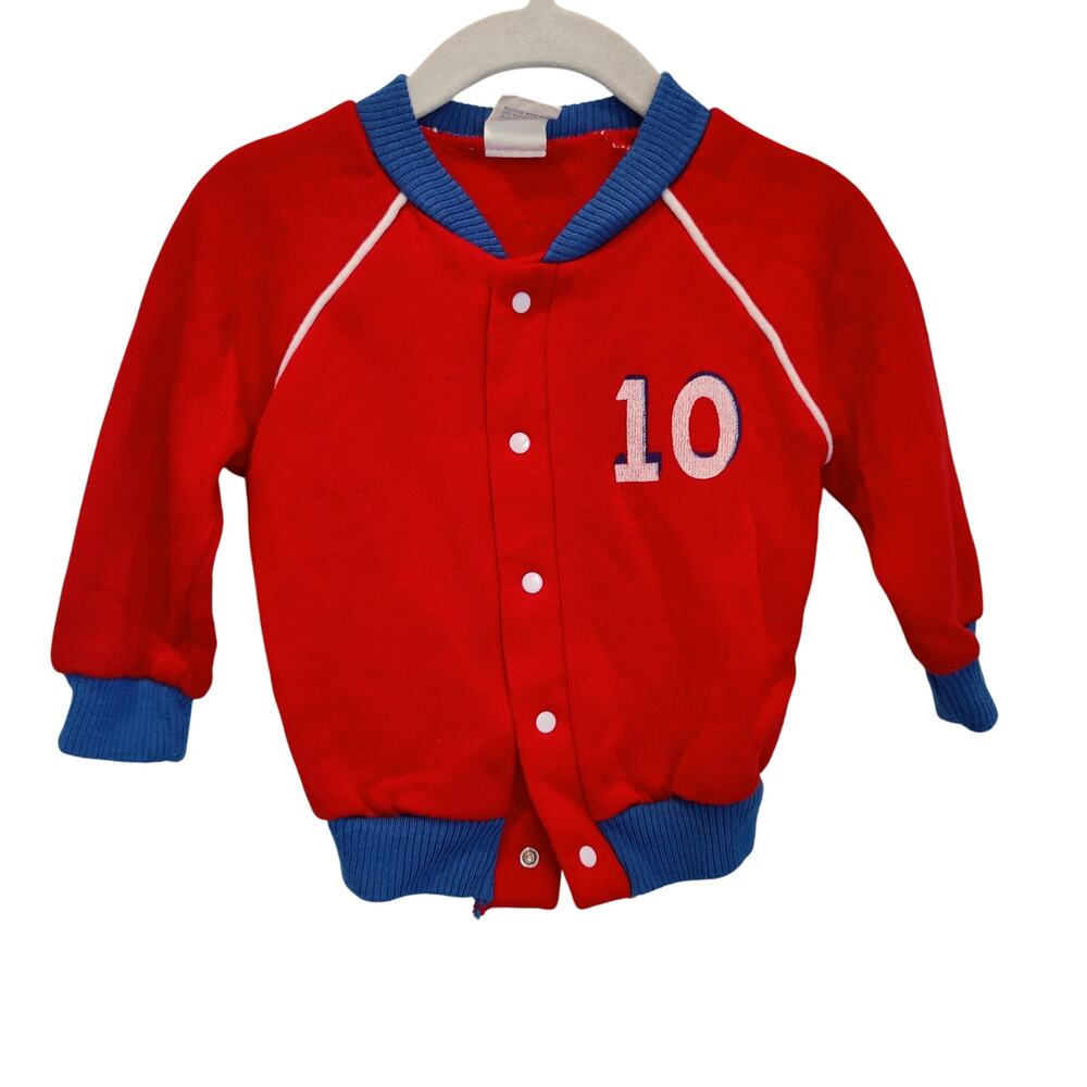 Vintage Les Kids Sz 24mo Red Blue Baby Varsity Letterman Jacket Style Sweatshirt